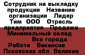 Сотрудник на выкладку продукции › Название организации ­ Лидер Тим, ООО › Отрасль предприятия ­ Продажи › Минимальный оклад ­ 10 000 - Все города Работа » Вакансии   . Псковская обл.,Великие Луки г.